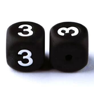 Бусина цифра 3 силиконовая для грызунков 12х12 мм Ø 2 мм 1 шт. Черный с белым