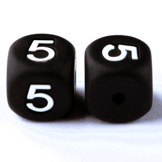 Намистина цифра 5 силіконова для гризунків 12х12 мм Ø 2 мм 1 шт. Чорний з білим