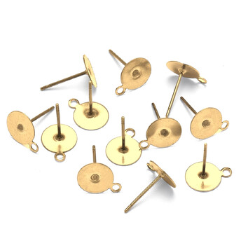Основа для серьг Гвоздики с петельками 12х6х8 мм 50 пар Золотистый