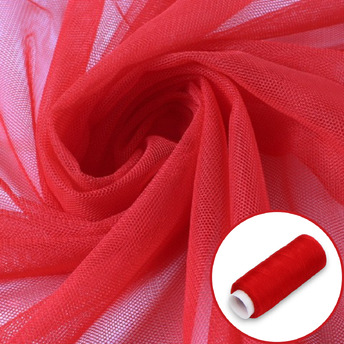 Ткань фатин мягкий евросетка LuxFabric нейлон 1,60 м 1 м + Нить полиэстер 360 м 1 шт. Красный