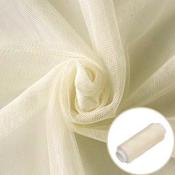 Ткань фатин мягкий евросетка LuxFabric нейлон 1,60 м 1 м + Нить полиэстер 360 м 1 шт. Айвори