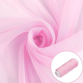 Ткань фатин мягкий евросетка LuxFabric нейлон 1,60 м 1 м + Нить полиэстер 360 м 1 шт. Розовый светлый