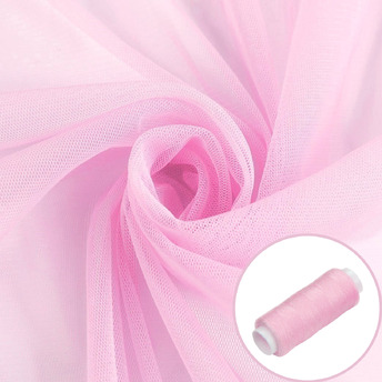 Ткань фатин мягкий евросетка LuxFabric нейлон 1,60 м 1 м + Нить полиэстер 360 м 1 шт. Розовый светлый