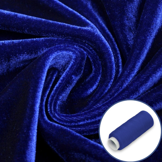Ткань бархат LuxFabric полиэстер 330 г/м² 1,60 м 1 м + Нить полиэстер 360 м 1 шт. Электрик