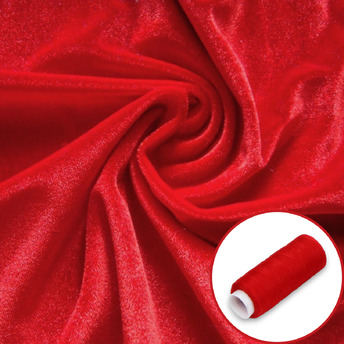 Ткань бархат LuxFabric полиэстер 330 г/м² 1,60 м 1 м + Нить полиэстер 360 м 1 шт. Красный