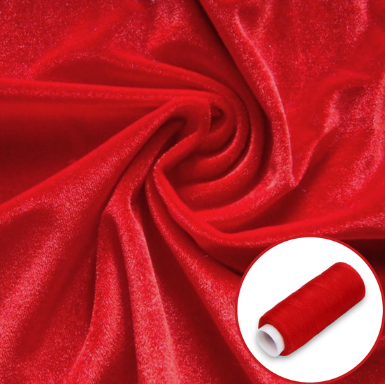 Тканина оксамит LuxFabric поліестер 330 г/м² 1,60 м 1 м + Нитка поліестер 360 м 1 шт. Червоний