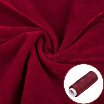 Ткань бархат LuxFabric полиэстер 330 г/м² 1,60 м 1 м + Нить полиэстер 360 м 1 шт. Бордовый