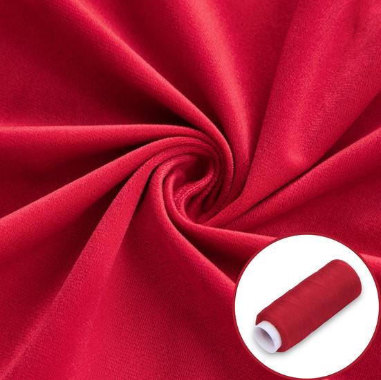 Ткань велюр LuxFabric полиэстер 330 г/м² 1,50 м 1 м + Нить полиэстер 360 м 1 шт. Красный