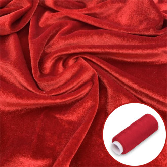 Ткань бархат стрейч LuxFabric полиэстер 400 г/м² 1,65 м 1 м + Нить полиэстер 360 м 1 шт. Красный