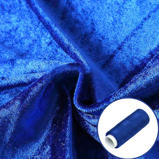 Ткань бархат стрейч LuxFabric полиэстер 400 г/м² 1,65 м 1 м + Нить полиэстер 360 м 1 шт. Электрик