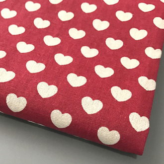 Ткань 55% лен 45% хлопок 180 г/м² 1,5 м 1 м принт Heart of love Red