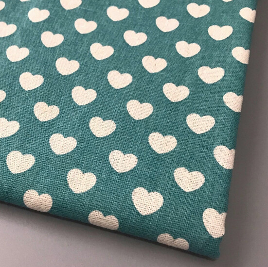 Ткань 55% лен 45% хлопок 180 г/м² 1,5 м 1 м принт Heart of loveTurquoise