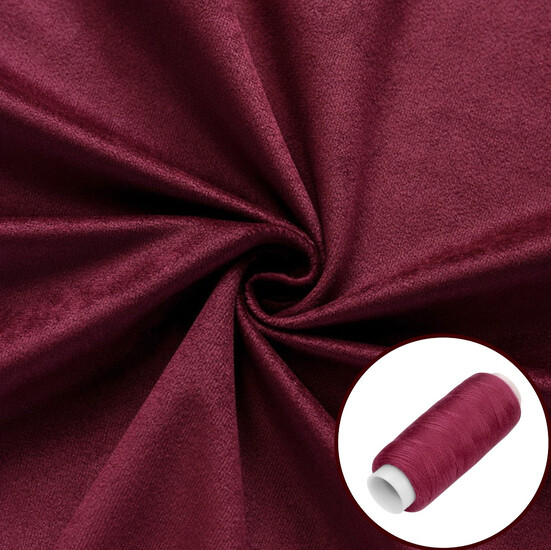 Ткань велюр LuxFabric 220 г/м² 1,50 м 1 м + Нить полиэстер 360 м Бордовый