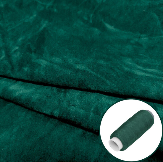 Ткань бархат LuxFabric 160 г/м² 1,50 м 1 м + Нить полиэстер 360 м Зеленый темный