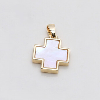 Кулон Cross с перламутром медный 18К позолота 20х12,5 мм 1 шт. Золото