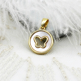 Кулон Butterfly круглый с перламутром медный 18К позолота 19х12 мм 1 шт. Золото