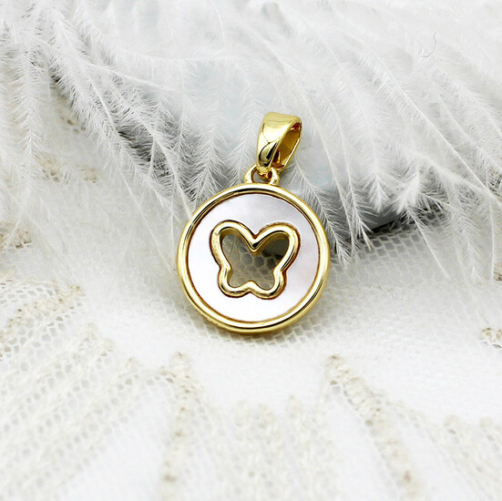 Кулон Butterfly круглый с перламутром медный 18К позолота 19х12 мм 1 шт. Золото