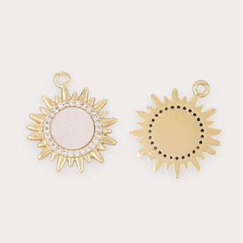 Кулон Sun с перламутром и стразами медный 18К позолота 24х16 мм 1 шт. Золото