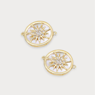 Коннектор Solar circle с перламутром и стразами медный 18К позолота 24х20 мм 1 шт. Золото