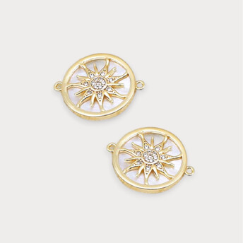 Коннектор Solar circle с перламутром и стразами медный 18К позолота 24х20 мм 1 шт. Золото