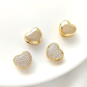 Бусина Heart со стразами медная 18К позолота 19х16 мм 1 шт. Золото