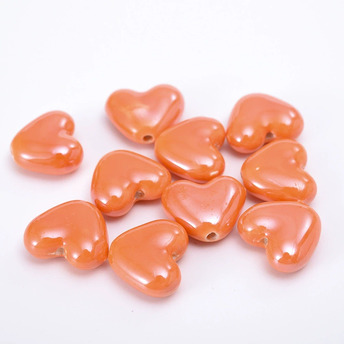 Бусины Сердце керамические вертик. отверстие 15х13 мм 5 шт. Оранжевый