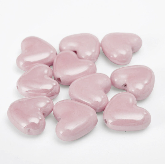Бусины Сердце керамические вертик. отверстие 15х13 мм 5 шт. Розовый опал
