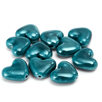 Бусины Сердце керамические вертик. отверстие 15х13 мм 5 шт. Бирюзовый темный