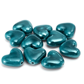 Бусины Сердце керамические вертик. отверстие 15х13 мм 5 шт. Бирюзовый темный