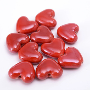 Бусины Сердце керамические вертик. отверстие 15х13 мм 5 шт. Красный