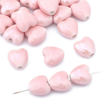 Бусины Сердце керамические вертик. отверстие 12х12,5 мм 5 шт. Розовый светлый