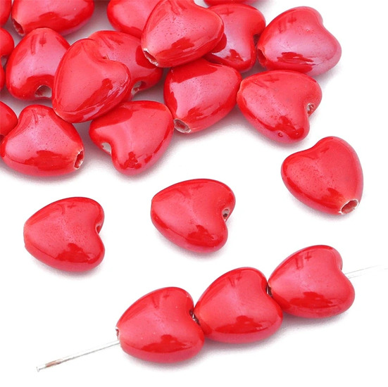 Бусины Сердце керамические вертик. отверстие 12х12,5 мм 5 шт. Красный
