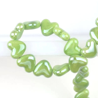 Бусины Сердце керамические горизонт. отверстие 15х13 мм 5 шт. Салатовый