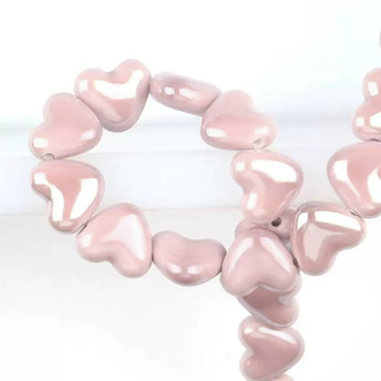 Бусины Сердце керамические горизонт. отверстие 15х13 мм 5 шт. Розовый опал