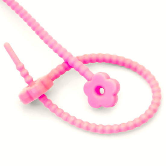 Стяжка силиконовая Цветок со стопом 20 см Розовый неон