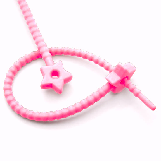 Стяжка силиконовая Звездочка со стопом 20 см Розовый неон
