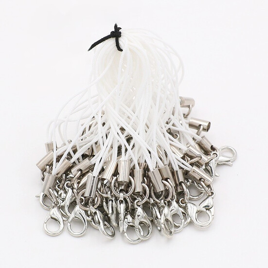 Шнурок с карабином для брелка 10 шт. карабин 12 мм шнурок 0,7 мм Белый