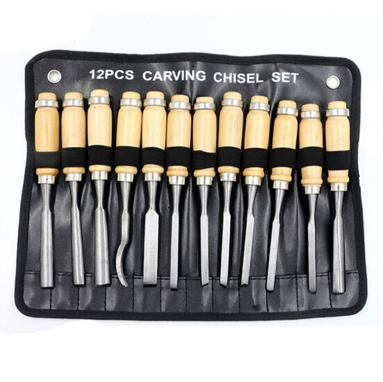 Набор стамесок резцов по дереву в чехле 12 шт. 1 набор Черный