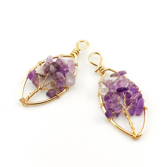 Кулон дерево жизни Аметист 45х18 мм 1 шт.