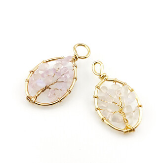 Кулон дерево жизни Лунный камень 39х19 мм 1 шт.