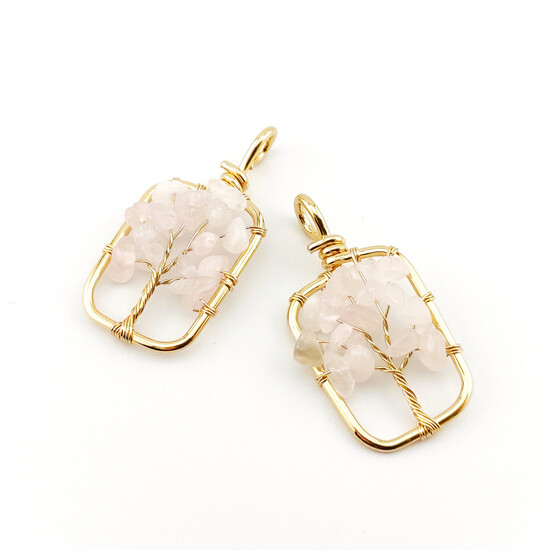 Кулон дерево жизни Розовый кварц 40х20 мм 1 шт.