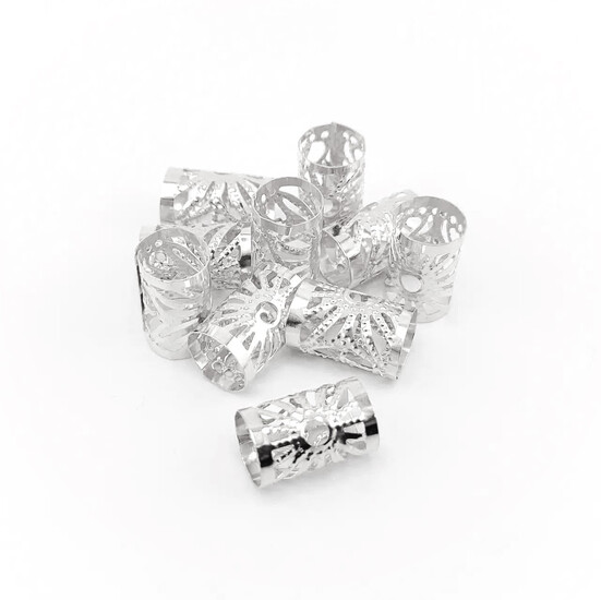 Трубочка украшение для дредов и косичек 15х10 мм 20 шт. Серебристый