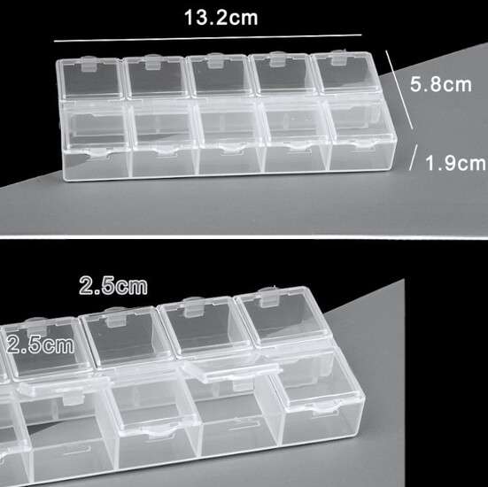 Органайзер 10 яч. контейнер пластиковый для рукоделия 13,2х5,8х1,9 см Прозрачный