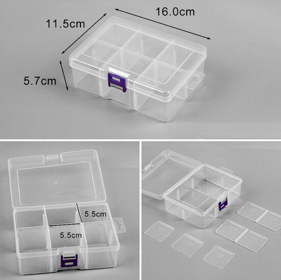Органайзер 6 яч. контейнер пластиковый для рукоделия 16х11,5х5,7 см Прозрачный