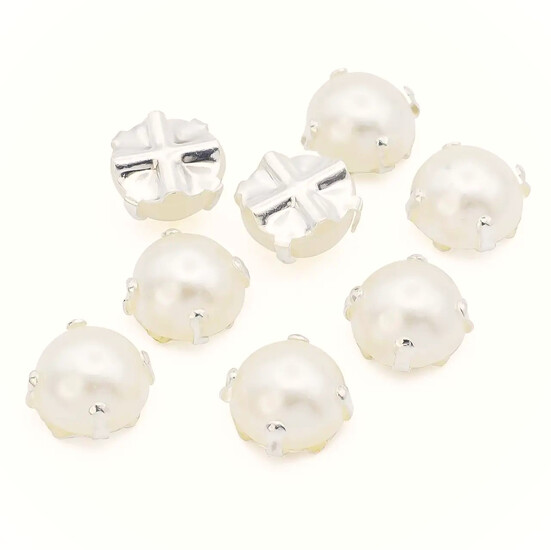 Стразы в серебряных цапах Круглые 10 мм Жемчужный 10 шт.