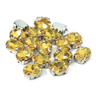 Стрази в оправі пришивні Овал 6х8 мм Жовтий 10 шт.