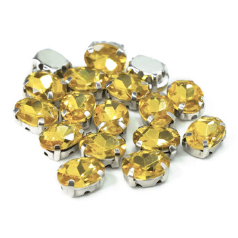 Стразы в цапах пришивные Овал 6х8 мм Желтый 10 шт.