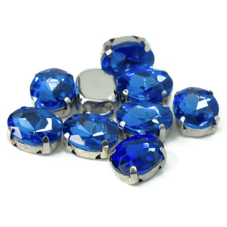 Стразы в цапах пришивные Овал 6х8 мм Синий 10 шт.