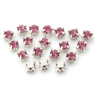 Стразы в цапах пришивные Круглые 4 мм Розово-Красный 60 шт.