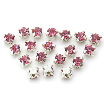 Стразы в цапах пришивные Круглые 4 мм Розово-Красный 60 шт.